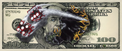 Michael Godard $100 Bill with Dice (PE) With Sketch